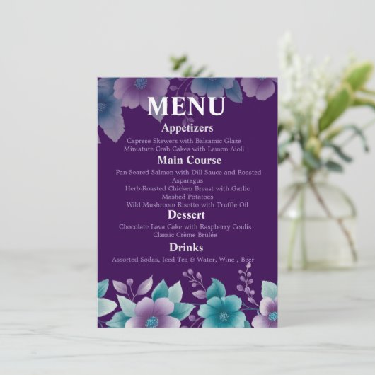 Menu Mariage moderne "Deep Sea Bloom" | Purple & T (Debout devant)