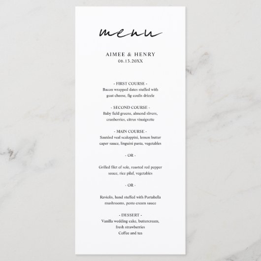 Menu Mariage Moderne Écriture Rustique (Devant)