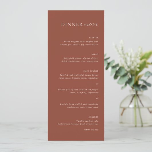 Menu Mariage Moderne Éditorial Cuivre Rustique (Debout devant)