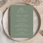 Menu Mariage moderne élégant<br><div class="desc">Menu de mariage simple et élégant avec "Menu" affiché dans un script blanc moderne avec un arrière - plan vert sage ou couleur de votre choix. Personnalisez le menu mariage vert sage en ajoutant vos noms, votre date de mariage et vos informations de menu. Conçu pour coordonner avec notre collection...</div>