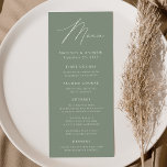 Menu Mariage moderne élégant<br><div class="desc">Menu de mariage simple et élégant avec "Menu" affiché dans un script blanc moderne avec un arrière - plan vert sage ou couleur de votre choix. Personnalisez le menu mariage vert sage en ajoutant vos noms, votre date de mariage et vos informations de menu. Conçu pour coordonner avec notre collection...</div>