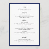 Menu Mariage Moderne Élégant Bleu Nuit Monogramme (Devant)