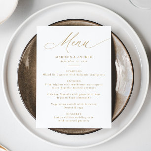 Menu Mariage Moderne Élégant Calligraphie Dorée