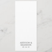 Menu Mariage Moderne Élégant en Noir et Blanc (Dos)