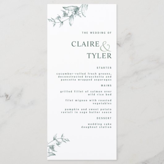 Menu Mariage moderne élégant et vert (Devant)