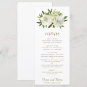 Menu Mariage Moderne Élégant Fleurs Blanches Or (Devant / Derrière)