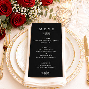 Menu Mariage Moderne Élégant Minimaliste Noir & Blanc