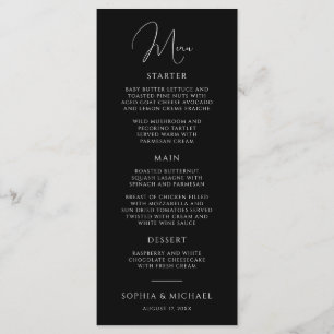Menu Mariage Moderne Élégant Noir Et Blanc
