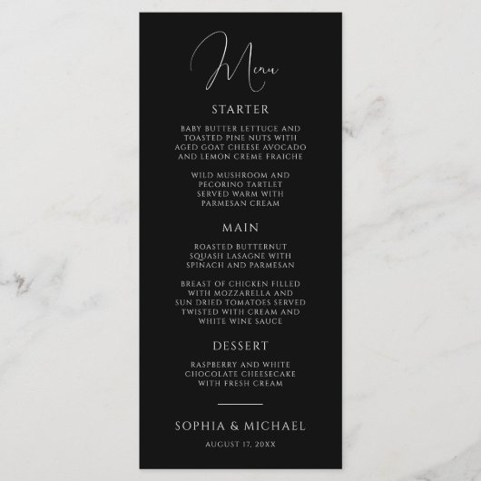 Menu Mariage Moderne Élégant Noir Et Blanc (Devant)