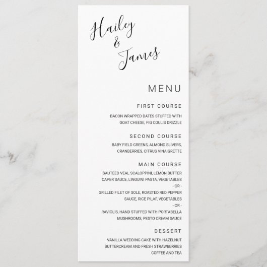 Menu Mariage Moderne Élégant Noir et Blanc (Devant)