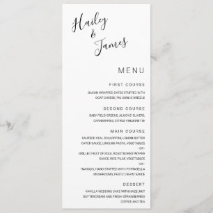 Menu Mariage Moderne Élégant Noir et Blanc