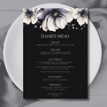 Menu Mariage moderne élégant noir floral<br><div class="desc">Cute and simple modern black and white flower wedding design. A classic but whimsical look with black, gray and cream colored flowers with white fonts and modern lettering. Edit all of the text to your own information. You can even change out the background color to anything you want! I also...</div>