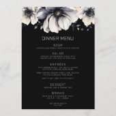 Menu Mariage moderne élégant noir floral (Devant)
