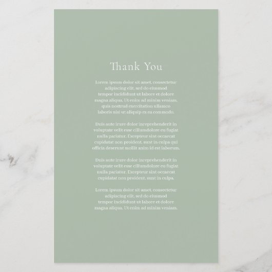 Menu Mariage moderne élégant Sage Green (Dos)