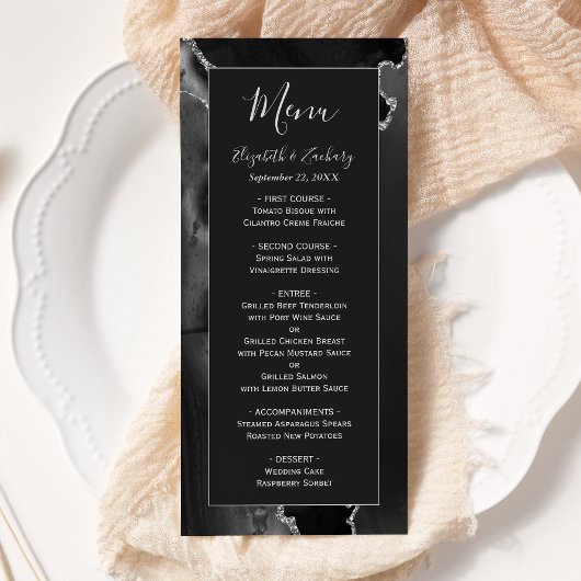 Menu Mariage Moderne en Agate Noir Argent