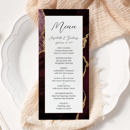 Menu Mariage Moderne en Bourgogne et Agate Dorée