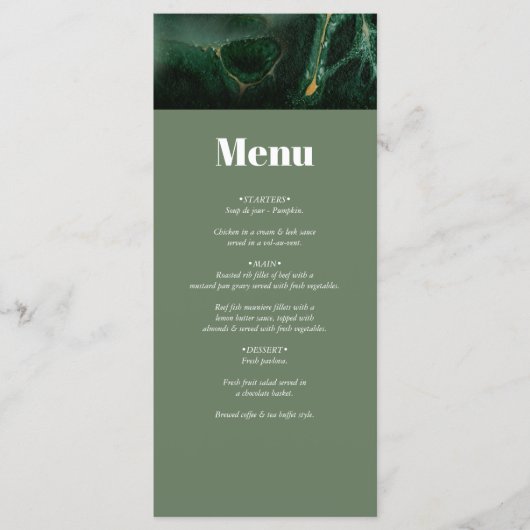Menu Mariage moderne en marbre vert (Devant)