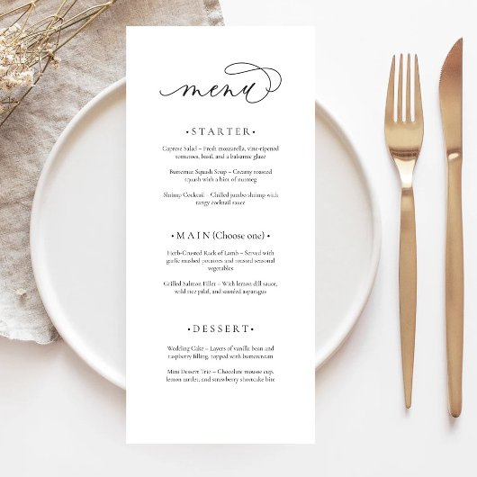 Menu Mariage moderne et élégant