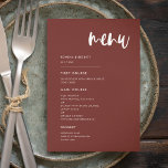 Menu Mariage moderne et élégant en terre cuite<br><div class="desc">Un style moderne et tendance pour votre papeterie mariage : une typographie audacieuse et un élégant thème couleur terre cuite,  facile à mélanger et à associer. Couleurs et arrière - plans entièrement personnalisables.</div>