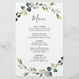 Menu Mariage moderne Eucalyptus Wreath Diner Menu