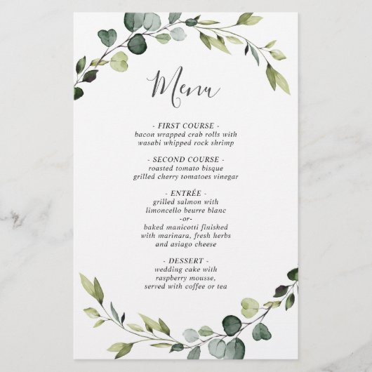 Menu Mariage moderne Eucalyptus Wreath Diner Menu (Devant)