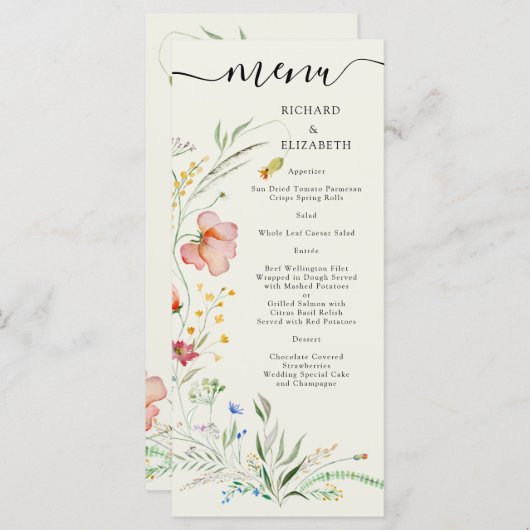 Menu Mariage moderne Fleur sauvage minimal élégant (Devant / Derrière)