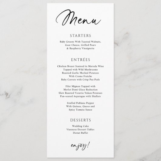 Menu Mariage moderne Fun Décontracté écriture manu (Devant)