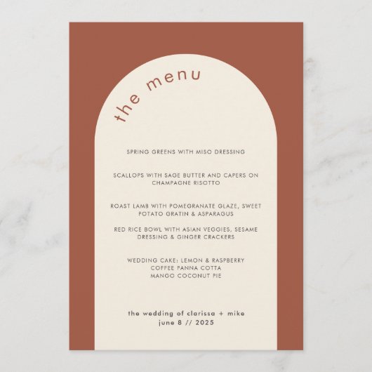 Menu Mariage moderne géométrique en terre cuite beige A (Devant)