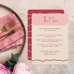 Menu Mariage moderne Gras Wavy Frame Magenta Rose<br><div class="desc">Une carte de menu mariage moderne et tendance à cadre ondulé avec des coins arrondis en rose magenta, une couleur rose douce assortie et une ligne ondulée dessinée à la main sur l'avant et un motif assorti de lignes irrégulières sur l'arrière de la carte. Il s'agit d'un modèle de papeterie...</div>