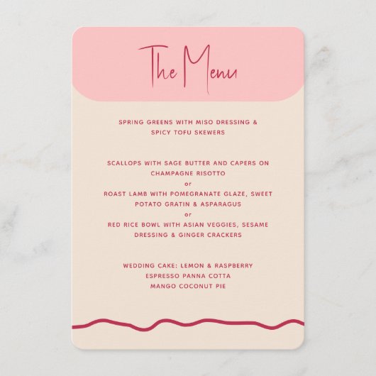 Menu Mariage moderne Gras Wavy Frame Magenta Rose (Devant)