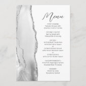 Menu Mariage Moderne Gris Agate Blanc Argent Script (Devant)