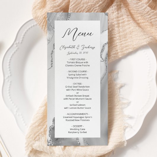 Menu Mariage Moderne Gris Argent Agate