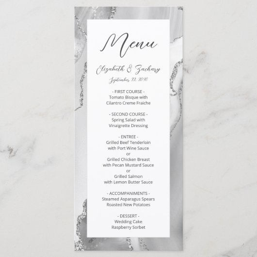 Menu Mariage moderne gris argenté (Devant)