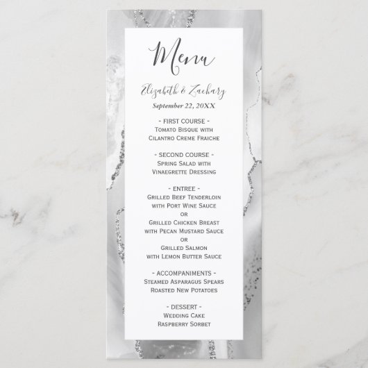 Menu Mariage moderne gris argenté (Devant)