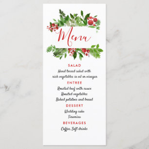 Menu Mariage moderne Holly Red Berry Christmas