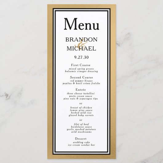 Menu Mariage moderne LGBTQ Gold (Devant)