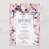 Menu Mariage Moderne Marbre Bleu Nuit Blush Or (Devant)