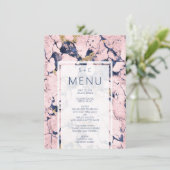 Menu Mariage Moderne Marbre Bleu Nuit Blush Or (Debout devant)
