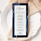 Menu Mariage moderne Marine Blue Silver Agate
