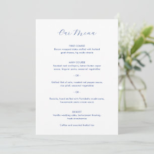 Menu Mariage Moderne Minimaliste Bleu Cobalt