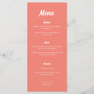 Menu Mariage Moderne Minimaliste Écriture Rose Corail