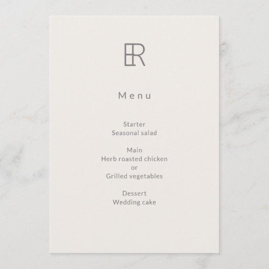 Menu Mariage Moderne Minimaliste Monogramme (Devant)