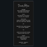 Menu Mariage moderne minimaliste noir<br><div class="desc">Menu moderne noir mariage avec un design simple avec en-tête dans une élégante typographie de script et votre menu dans une police sans serif minimaliste. Ce menu chic mariage s'intègre bien à tous les styles de mariage.</div>