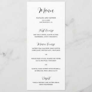 Menu Mariage Moderne Minimaliste Noir et Blanc