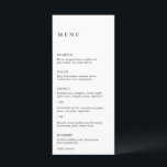 Menu Mariage moderne minimaliste noir et blanc<br><div class="desc">Elégante carte de mariage noir et blanc avec une disposition simple et minimale. L'alignement gauche donne à ce menu mariage classique un élément moderne. Un design minimal qui est génial que vous ayez un mariage décontracté ou traditionnel / formel.</div>
