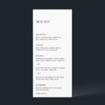 Menu Mariage moderne minimaliste noir et blanc<br><div class="desc">Elégante carte de mariage noir et blanc avec une disposition simple et minimale. L'alignement gauche donne à ce menu mariage classique un élément moderne. Un design minimal qui est génial que vous ayez un mariage décontracté ou traditionnel / formel.</div>