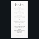 Menu Mariage moderne minimaliste noir et blanc<br><div class="desc">Menu mariage moderne avec un design simple avec en-tête une élégante typographie de script et votre menu dans une police sans serif minimaliste. Tous les éléments de conception sont en noir et blanc. Ce menu chic mariage s'intègre bien à tous les styles de mariage.</div>