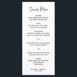 Menu Mariage moderne minimaliste noir et blanc<br><div class="desc">Menu mariage moderne avec un design simple avec en-tête une élégante typographie de script et votre menu dans une police sans serif minimaliste. Tous les éléments de conception sont en noir et blanc. Ce menu chic mariage s'intègre bien à tous les styles de mariage.</div>