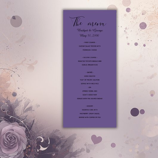 menu mariage moderne minimaliste violet