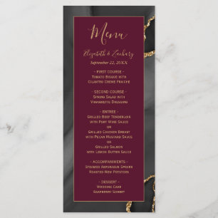 Menu Mariage Moderne Noir Agate Bordeaux Or